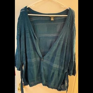 Eddie Bauer Women’s XXL open weave teal quarter length cardigan